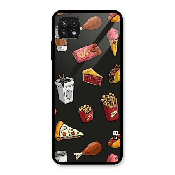 Foodie Pattern Glass Back Case for Galaxy A22 5G