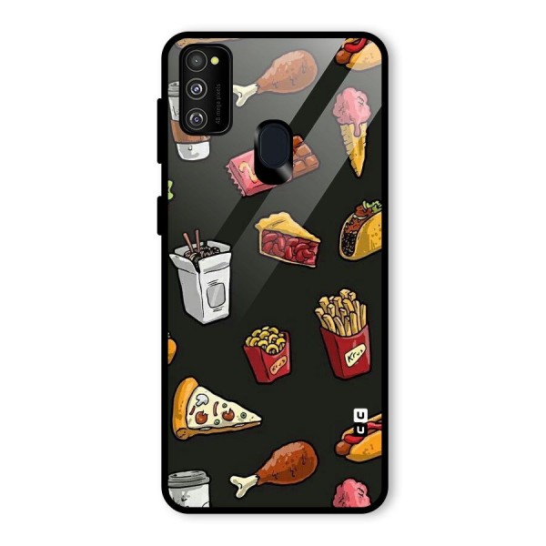 Foodie Pattern Glass Back Case for Galaxy M21