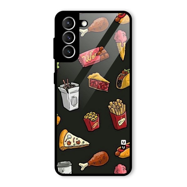 Foodie Pattern Glass Back Case for Galaxy S21 5G