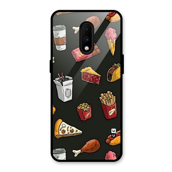 Foodie Pattern Glass Back Case for OnePlus 7