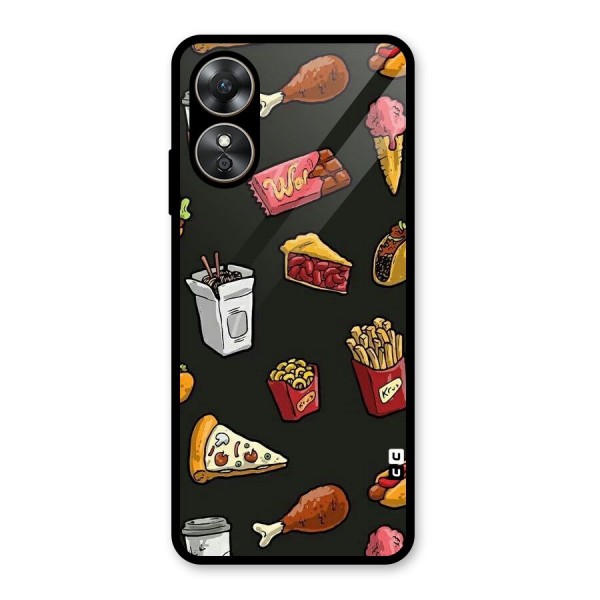 Foodie Pattern Glass Back Case for Oppo A17