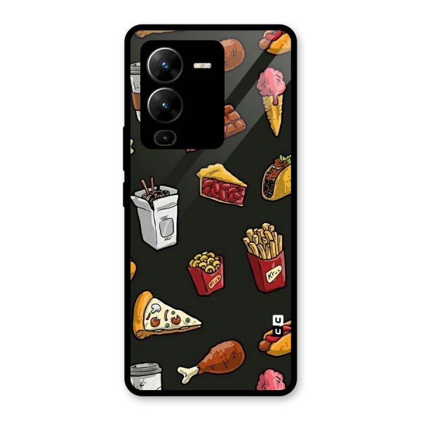 Foodie Pattern Glass Back Case for Vivo V25 Pro