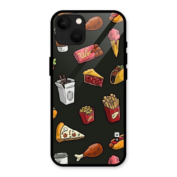 Foodie Pattern Glass Back Case for iPhone 13