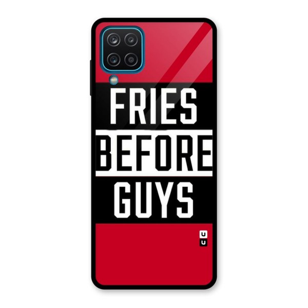 Fries Love Stripes Glass Back Case for Galaxy A12