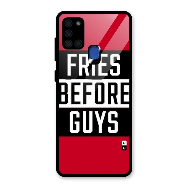 Fries Love Stripes Glass Back Case for Galaxy A21s