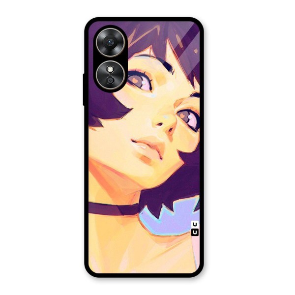 Girl Face Art Glass Back Case for Oppo A17