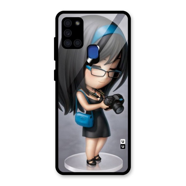 Girl With Camera Glass Back Case for Galaxy A21s