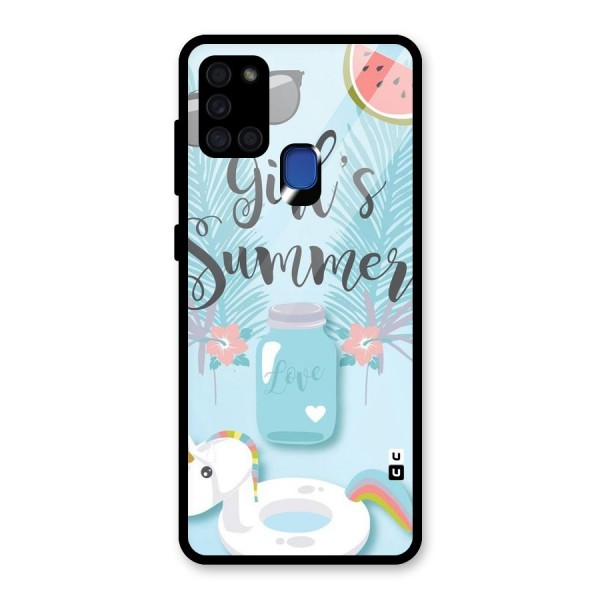 Girls Summer Glass Back Case for Galaxy A21s