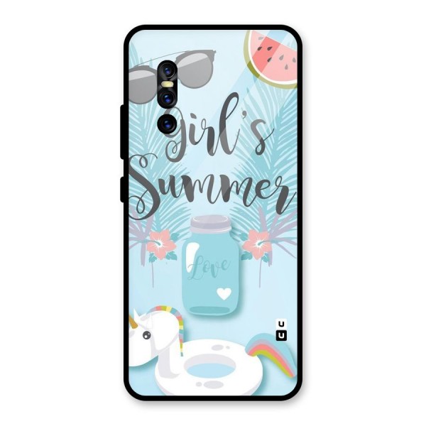 Girls Summer Glass Back Case for Vivo V15 Pro