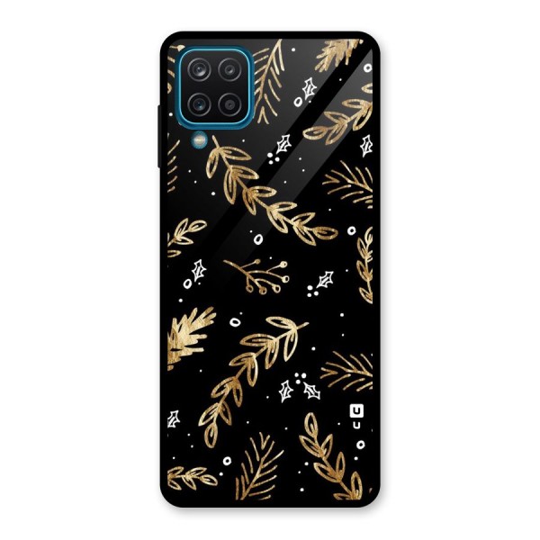 Gold Palm Leaves Glass Back Case for Galaxy A12