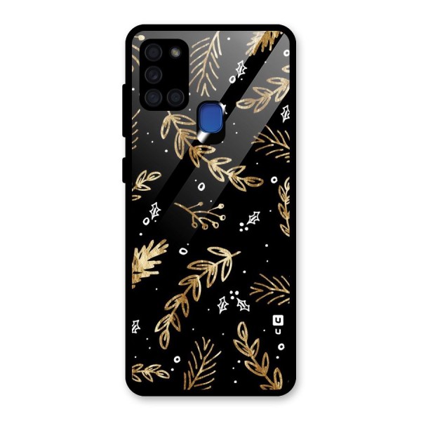 Gold Palm Leaves Glass Back Case for Galaxy A21s