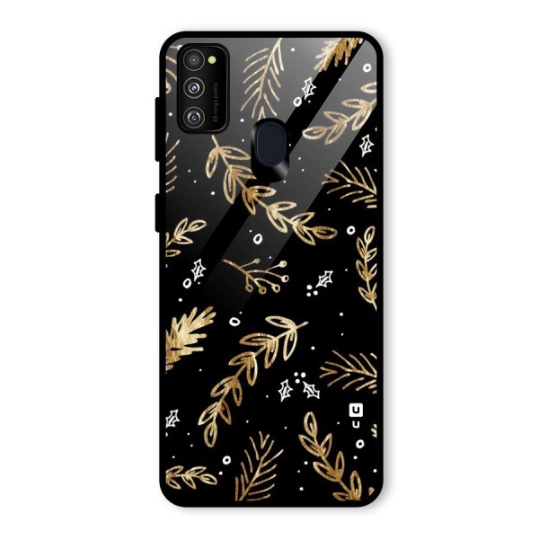 Gold Palm Leaves Glass Back Case for Galaxy M21