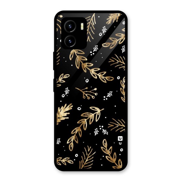 Gold Palm Leaves Glass Back Case for Vivo Y15s