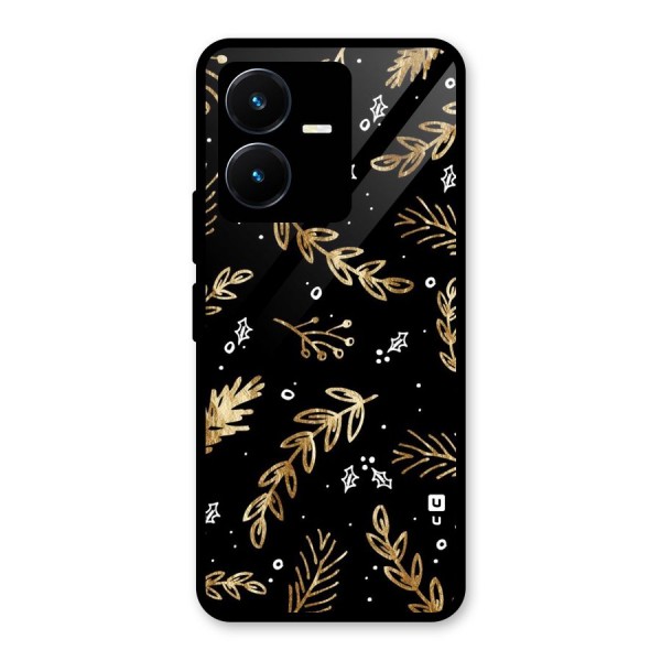 Gold Palm Leaves Glass Back Case for Vivo Y22