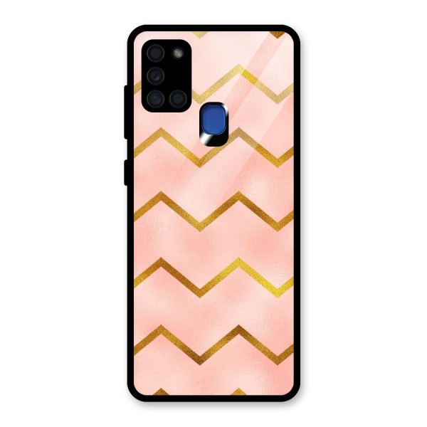 Gold Pink Pattern Glass Back Case for Galaxy A21s