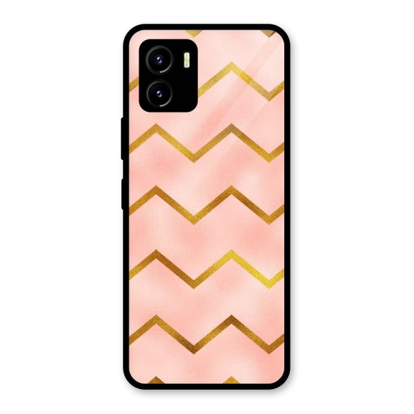 Gold Pink Pattern Glass Back Case for Vivo Y15s