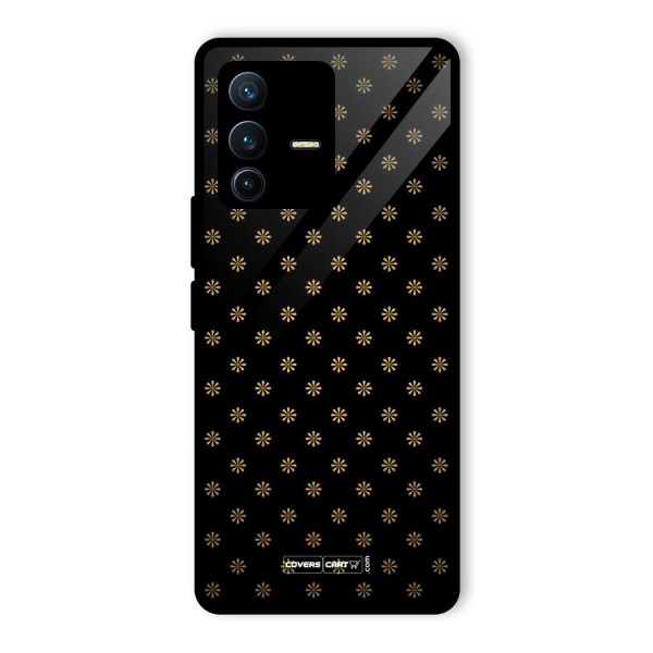 Golden Flowers Glass Back Case for Vivo V23 Pro