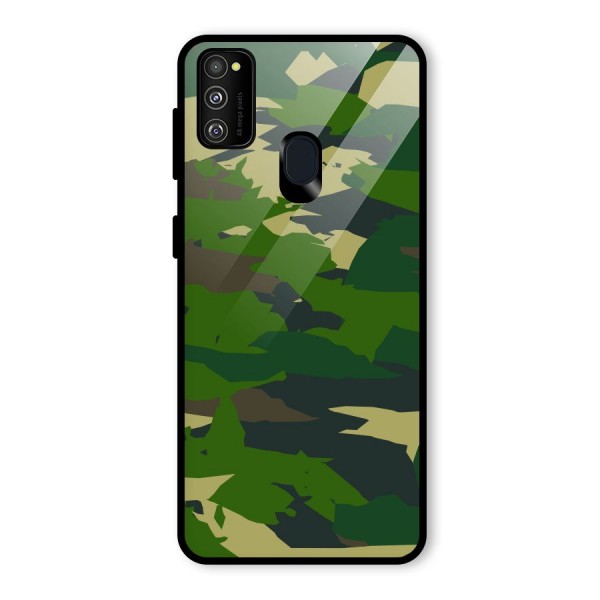 Green Camouflage Army Glass Back Case for Galaxy M21