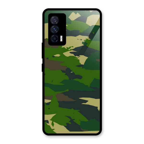 Green Camouflage Army Glass Back Case for Vivo iQOO 7 5G