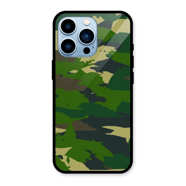 Green Camouflage Army Glass Back Case for iPhone 13 Pro
