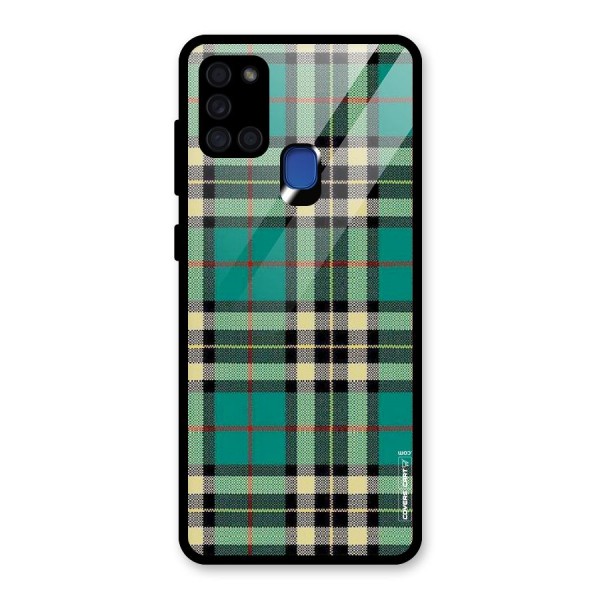 Green Check Glass Back Case for Galaxy A21s