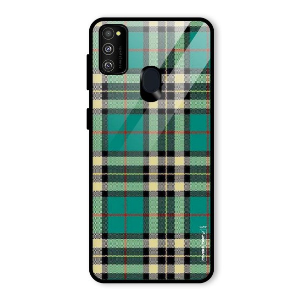 Green Check Glass Back Case for Galaxy M21