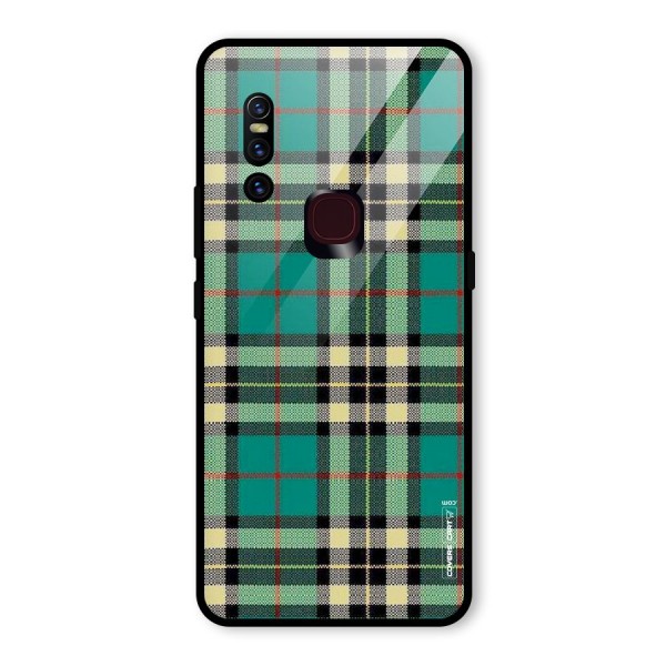 Green Check Glass Back Case for Vivo V15