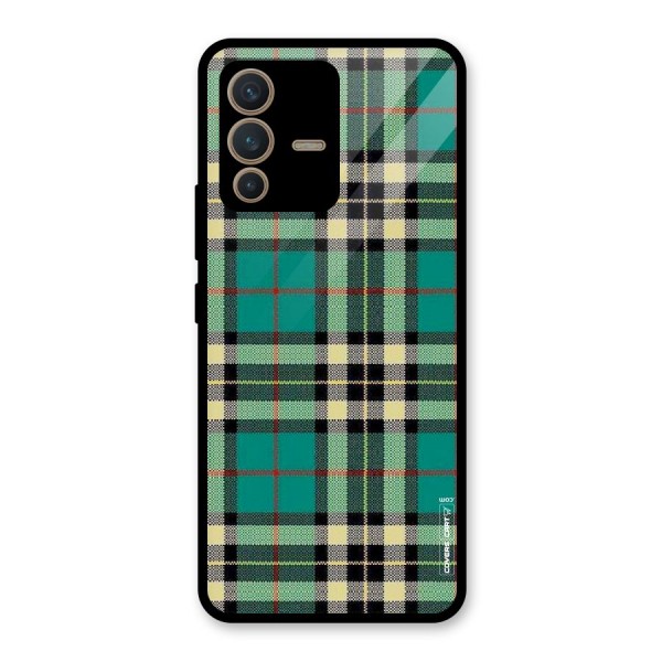 Green Check Glass Back Case for Vivo V23 5G