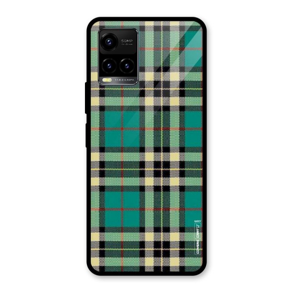 Green Check Glass Back Case for Vivo Y21 2021