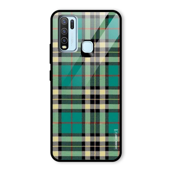 Green Check Glass Back Case for Vivo Y30