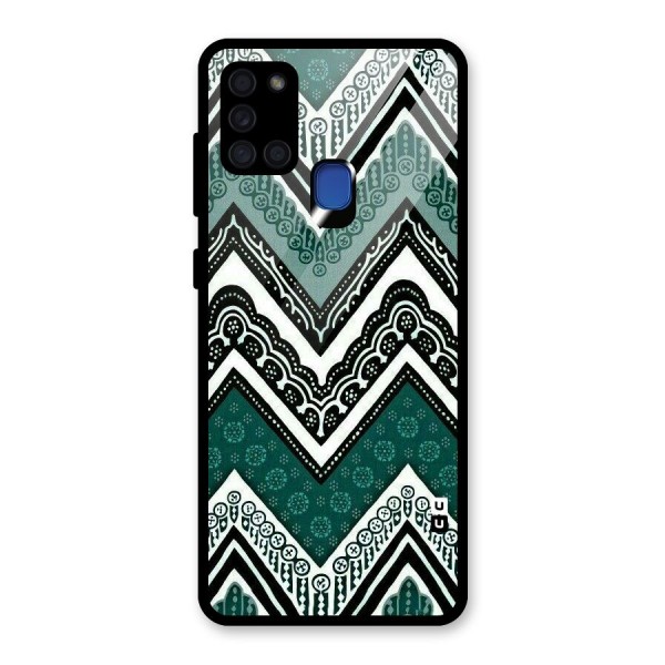 Green Chevron Glass Back Case for Galaxy A21s