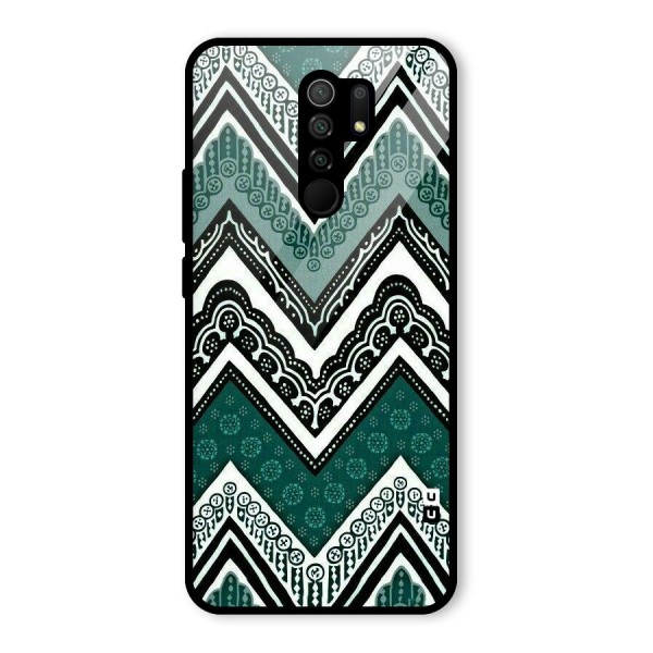 Green Chevron Glass Back Case for Redmi 9 Prime