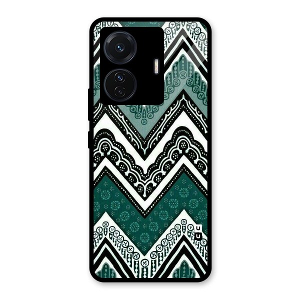 Green Chevron Glass Back Case for Vivo T1 Pro