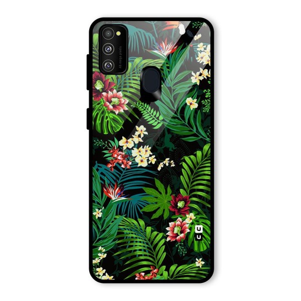 Green Leaf Design Glass Back Case for Galaxy M21