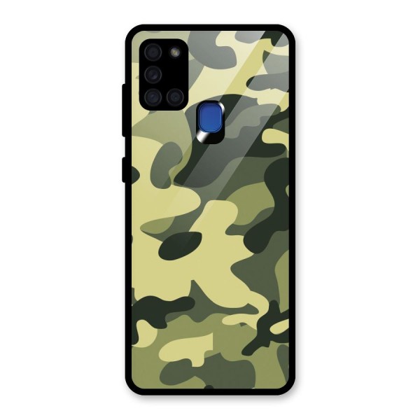 Green Military Pattern Glass Back Case for Galaxy A21s