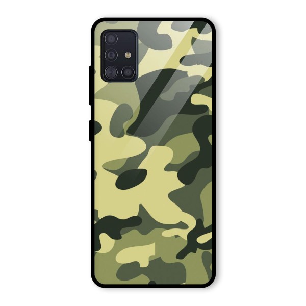 Green Military Pattern Glass Back Case for Galaxy A51