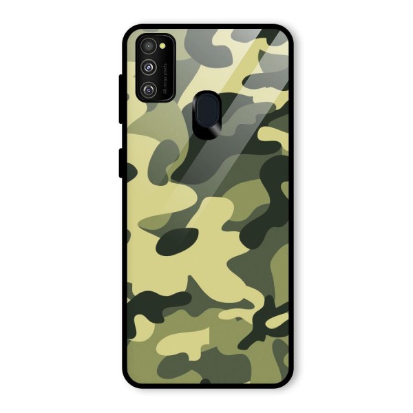 Green Military Pattern Glass Back Case for Galaxy M21