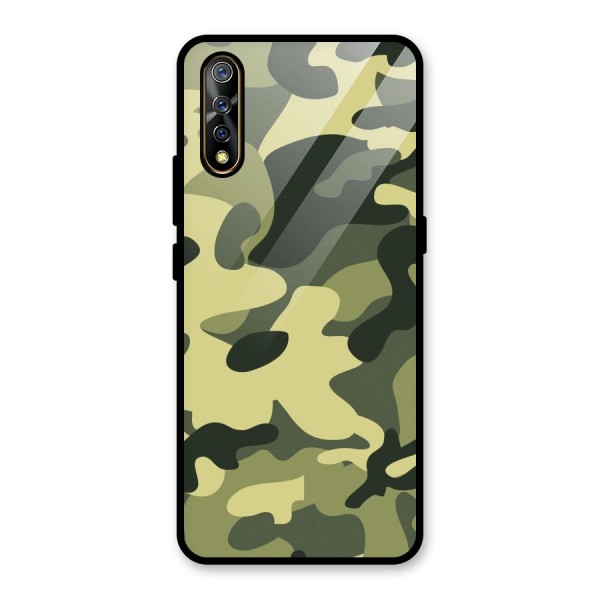 Green Military Pattern Glass Back Case for Vivo S1