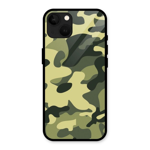 Green Military Pattern Glass Back Case for iPhone 13