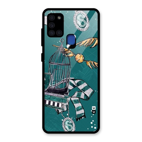 Green Scarf Glass Back Case for Galaxy A21s