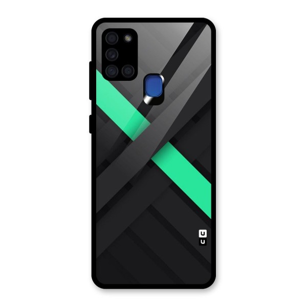 Green Stripe Diagonal Glass Back Case for Galaxy A21s