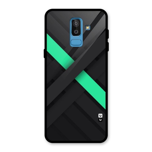 Green Stripe Diagonal Glass Back Case for Galaxy J8