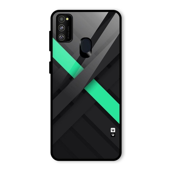 Green Stripe Diagonal Glass Back Case for Galaxy M21