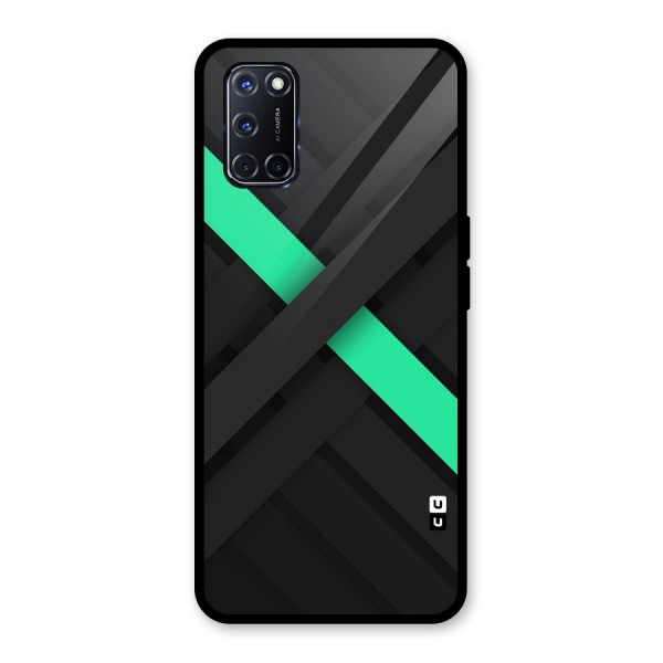 Green Stripe Diagonal Glass Back Case for Oppo A52