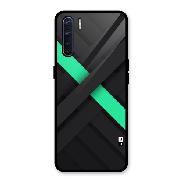 Green Stripe Diagonal Glass Back Case for Oppo F15