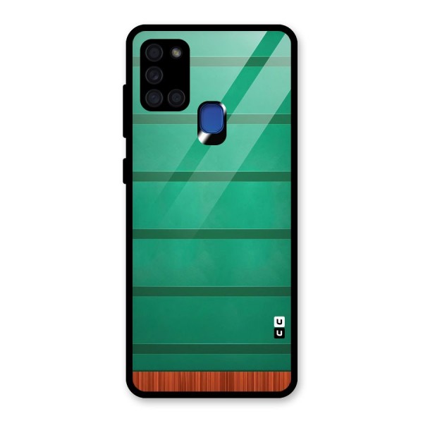 Green Wood Stripes Glass Back Case for Galaxy A21s