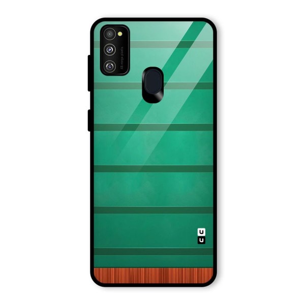 Green Wood Stripes Glass Back Case for Galaxy M21