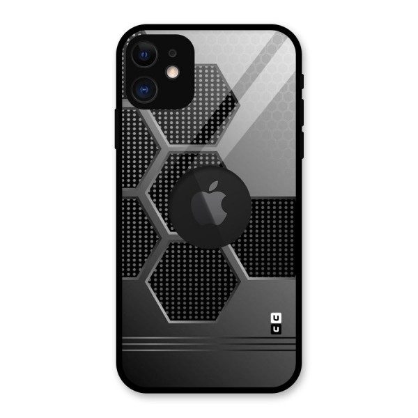 Grey Black Hexa Glass Back Case for iPhone 11 Logo Cut