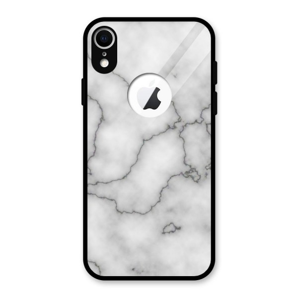 Grey Marble Glass Back Case for iPhone XR Logo Cut