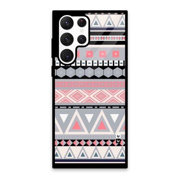Grey Pink Pattern Glass Back Case for Galaxy S22 Ultra 5G